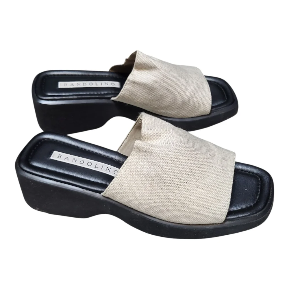 Vintage Bandolino Cream Black B-Trudina Slide Sandals w/ Cushioned Sole- Size 8M - Picture 2 of 5